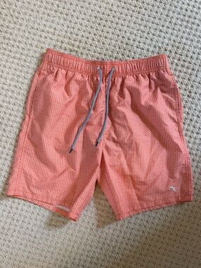 Ted Baker London Orange and White Geo Print Drawstring Swim Trunks